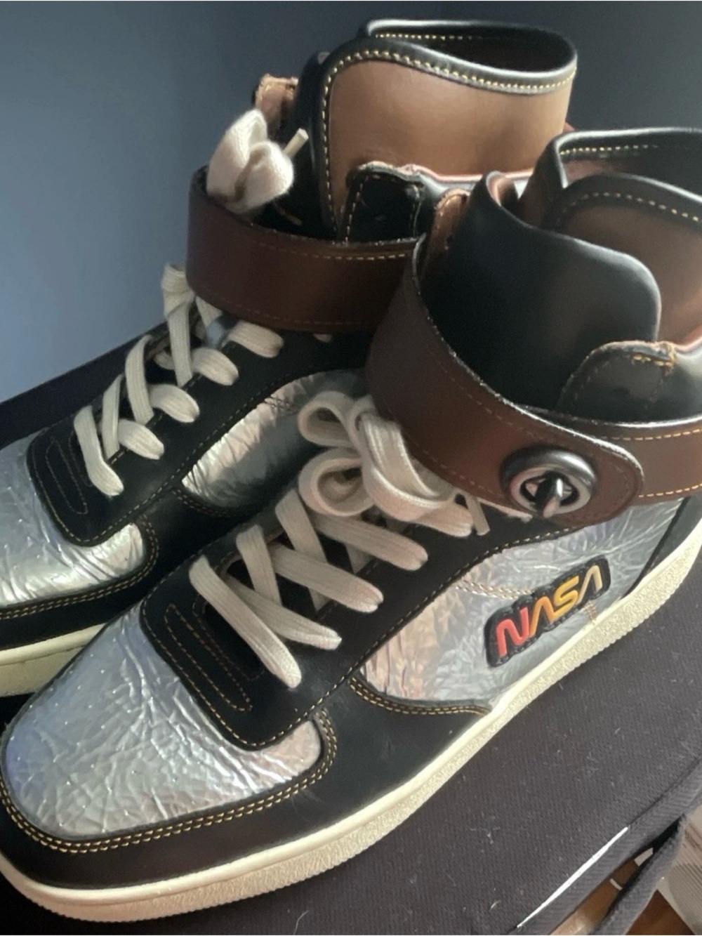 Coach Men's High-Top Sneakers in Silver, Brown, Black and White NASA Collection